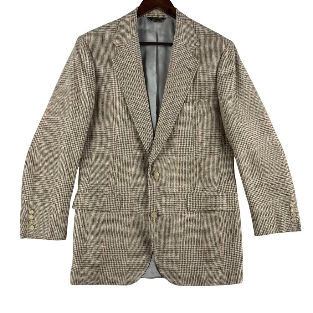 Southwick Sims Ltd Mens Sport Coat 42R Tan Glen Plaid 2-Button USA 1990 Vintage